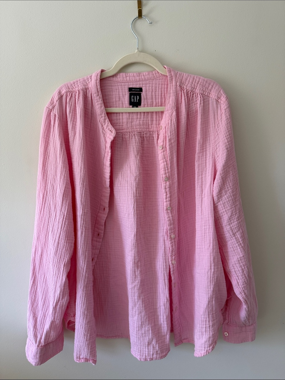 GAP Women's Soft Pink Button-Front Gauze Shirt